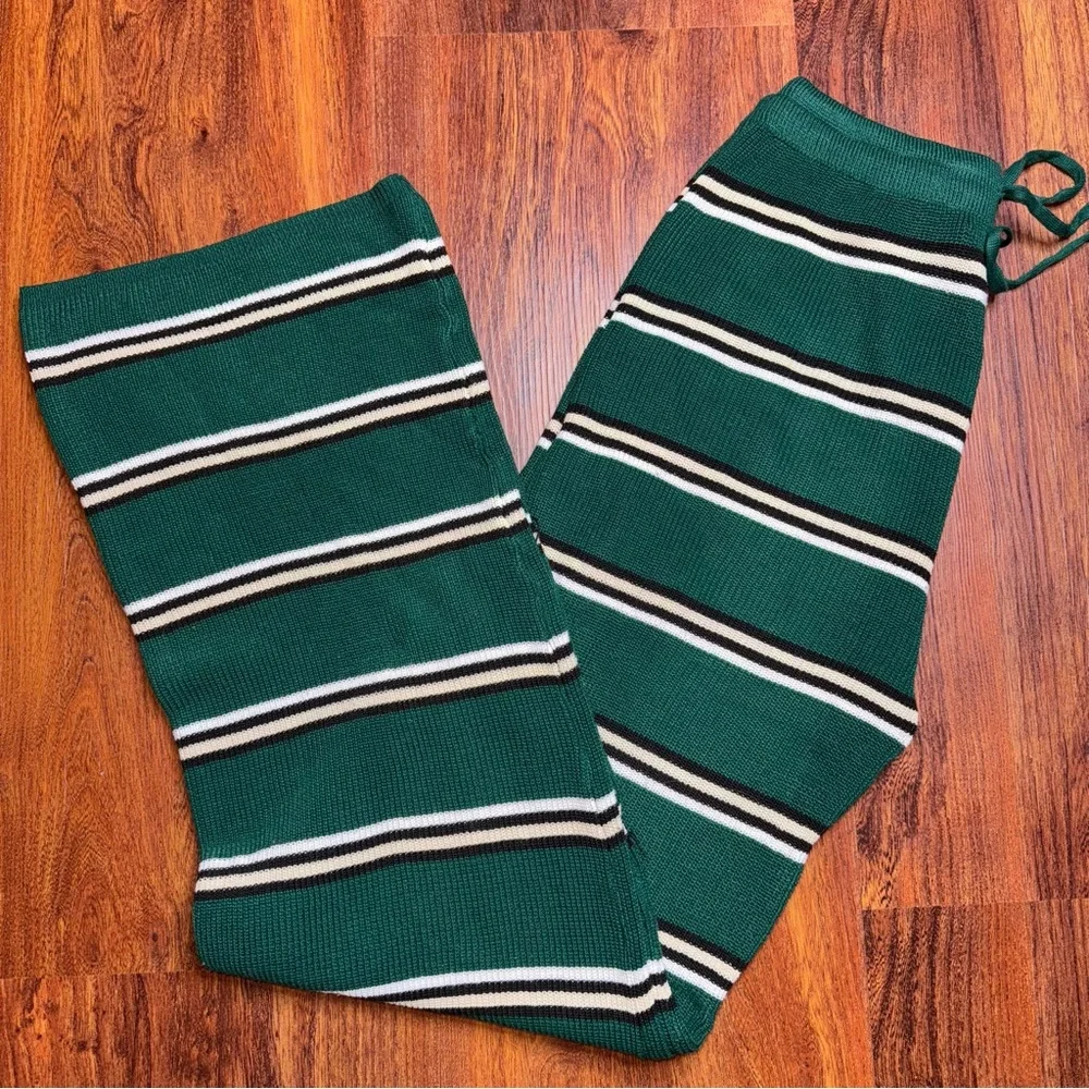 Striped Green Women's Comfort Lounge Wide Leg Pants - Picture 4 of 6